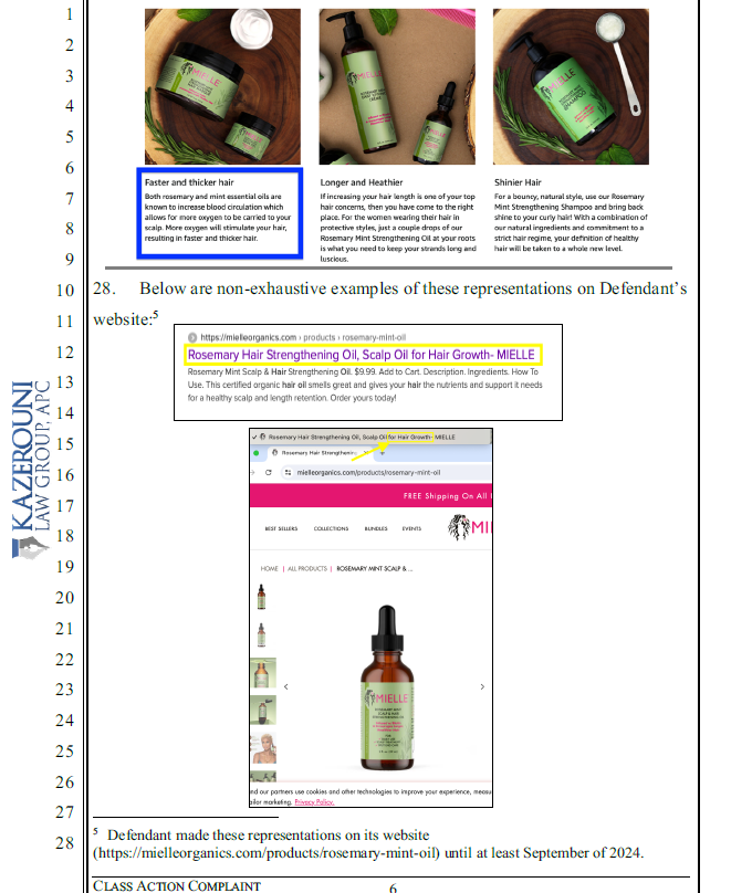 RobertFreundLaw's tweet photo. Mielle Organics was sued in a false advertising class action today.

California consumers say Mielle's products:
-Don't "combat dandruff"
-Can't help hair grow "faster and thicker"
-Don't "increase blood circulation"
-Aren't "natural"
-Aren't "Made in USA" https://t.co/rab7AkebbS