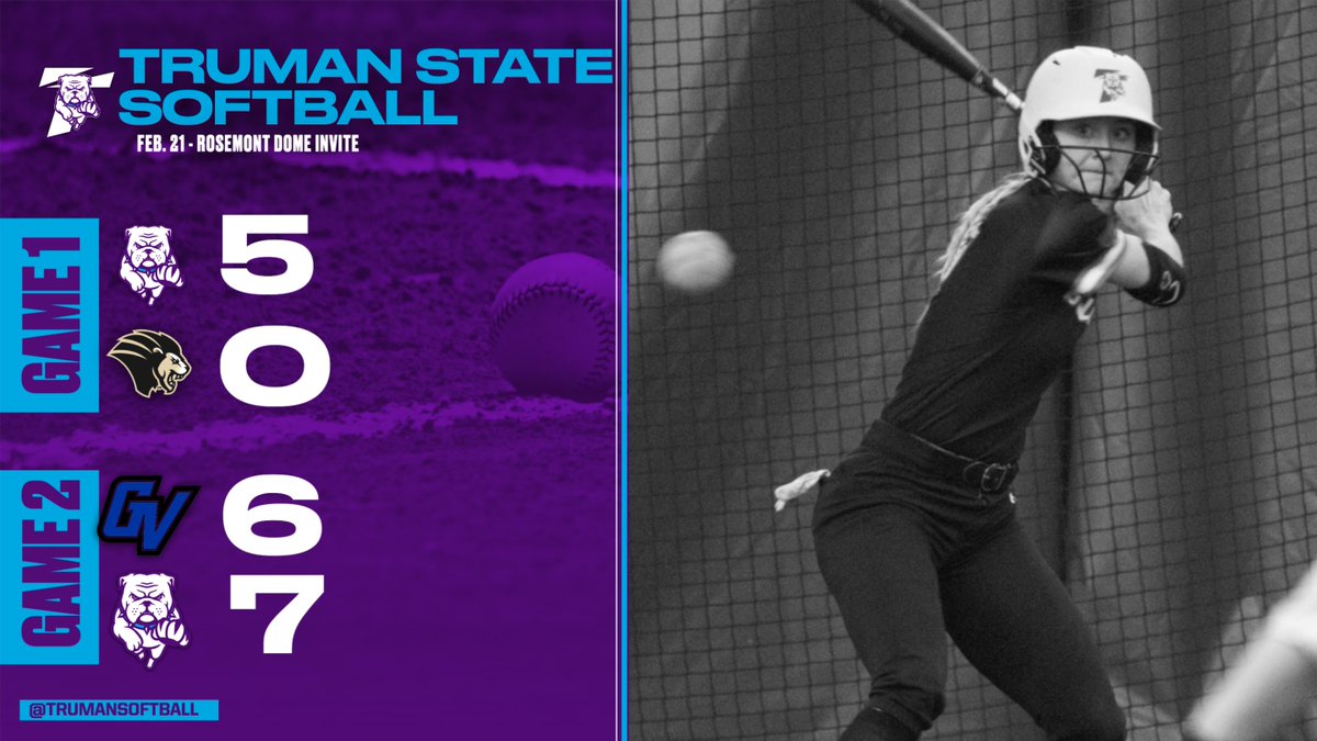 .<a href="/TrumanSoftball/">Truman Softball</a> goes 2-0 on the first day in Chicago, including a walk-off winner against Grand Valley St.

Read More:
trumanbulldogs.com/news/2025/2/21…