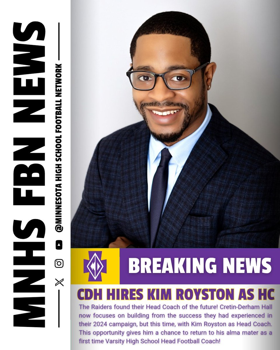 MNHS Football Network (@mnhsfbnetwork) on Twitter photo π¨ Breaking News π¨ The Kim Royston Era Begins at Cretin-Derham Hall (<a href="/CDHraiders/">Cretin-Derham Hall</a>)βΌοΈ π¨ Breaking News π¨ The Kim Royston Era Begins at Cretin-Derham Hall (<a href="/CDHraiders/">Cretin-Derham Hall</a>)βΌοΈ