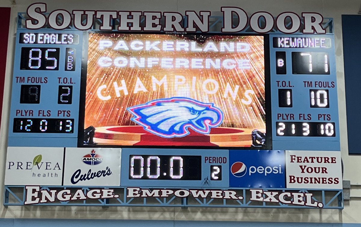 Final from The Eagle Gym:
Southern Door 85
Kewaunee 71

Eagles are the 2025  Packerland Conference Champions!