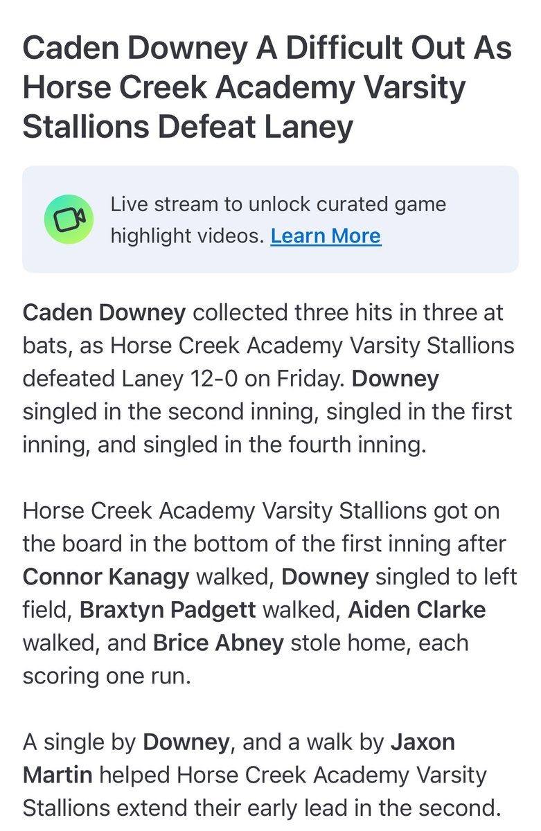 Horse Creek Academy Stallions Baseball tweet media
