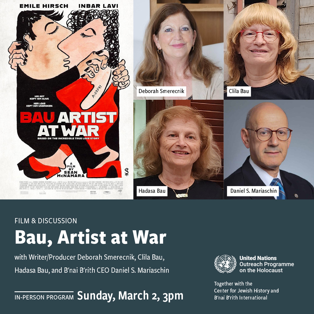 Join us for film screening and discussion of “Bau, Artist at War” in NYC on 2 March at 3 pm. Learn about the true love story of Joseph and Rebecca Bau and Joseph’s artistic skills in the concentration camps.

Register here: shorturl.at/uVBjv

#HolocaustRemembrance #NoToHate