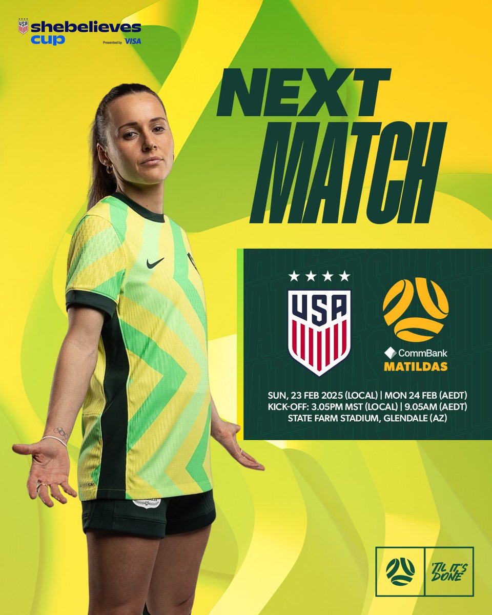 CommBank Matildas (@thematildas) on Twitter photo ⏯️ Next up: The #SheBelievesCup hosts 🏡
🇺🇸v🇦🇺 24.02.25 - 9:05am AEDT
📺💻📱: <a href="/ParamountPlusAU/">Paramount+ Australia</a>
#Matildas ⏯️ Next up: The #SheBelievesCup hosts 🏡
🇺🇸v🇦🇺 24.02.25 - 9:05am AEDT
📺💻📱: <a href="/ParamountPlusAU/">Paramount+ Australia</a>
#Matildas