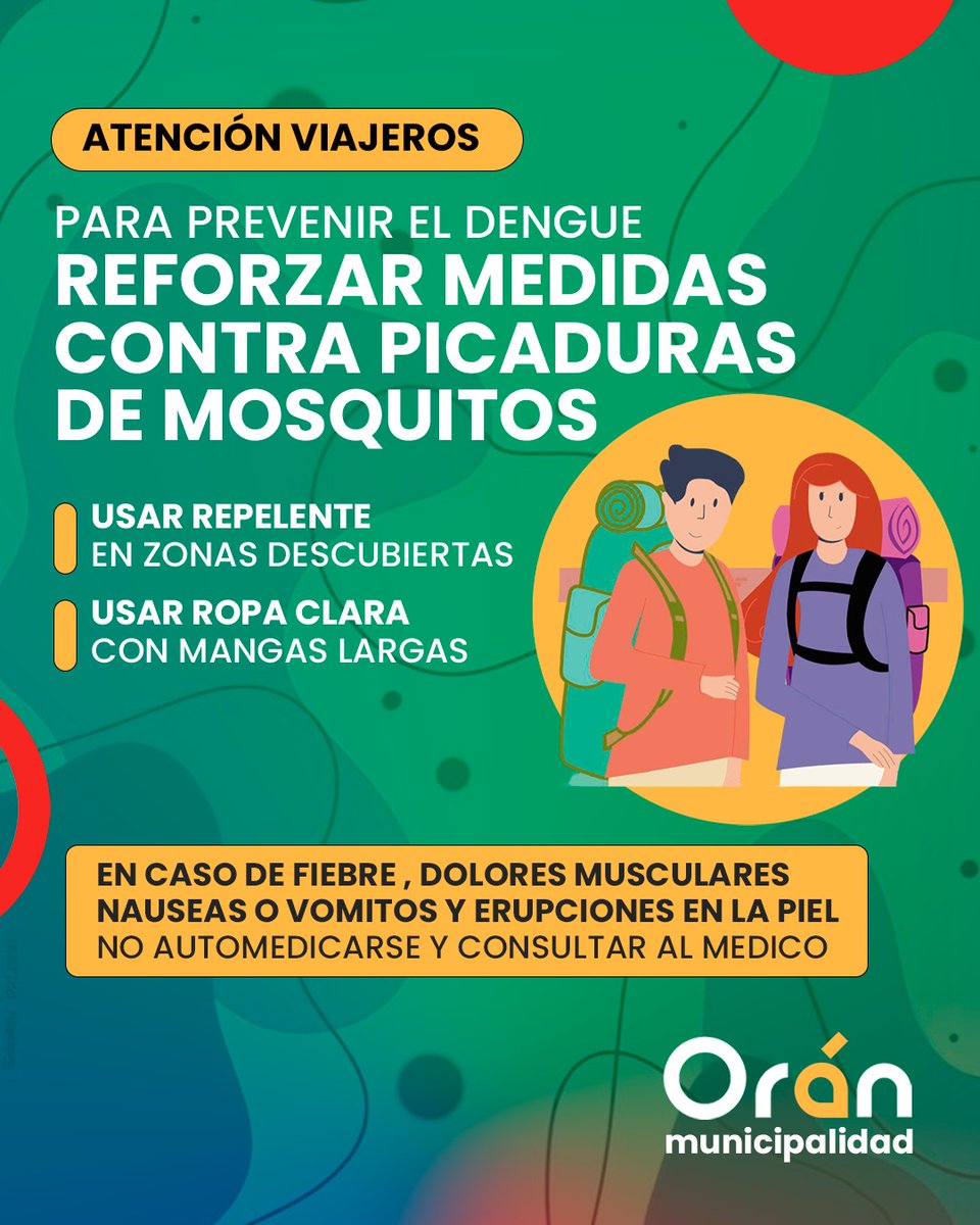 DENGUE 📣 RECOMENDACIONES PARA VIAJEROS 🎒

🚌 🚗 Todas las Personas que viajen a países fronterizos, deben reforzar las medidas de cuidado para protegerse de las picaduras de mosquitos 🦟 y así evitar contagios de dengue y otras enfermedades ⚠️

acortar.link/LTudIC