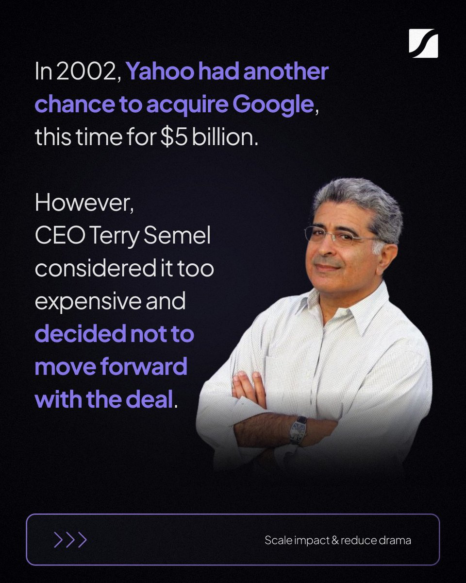 ScaleUpWithGI's tweet photo. Did you know that Yahoo! had the chance to buy Google for just $1 million… and let it slip away?

Today, Google is worth over $1.7 trillion. But the story doesn’t end there—years later, Yahoo! also passed on the opportunity to acquire Facebook.

❌ Two missed opportunities. Two https://t.co/ADoog3vwIu