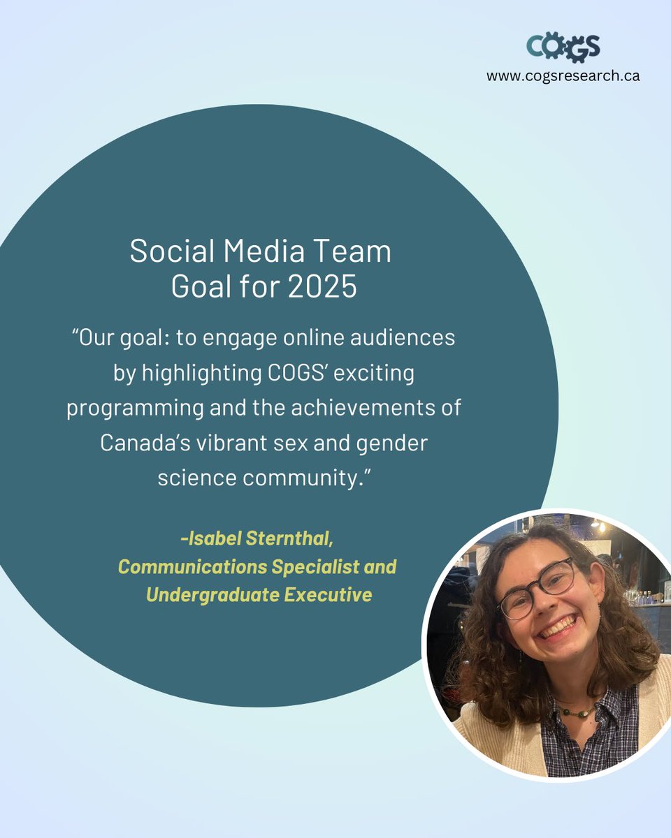 Social Media Team Spotlight 💡📸

It's our turn! Check out our goal for 2025, and stay tuned for COGS programming updates soon to come.

#SexAndGenderResearch #Canada #ResearchCanada