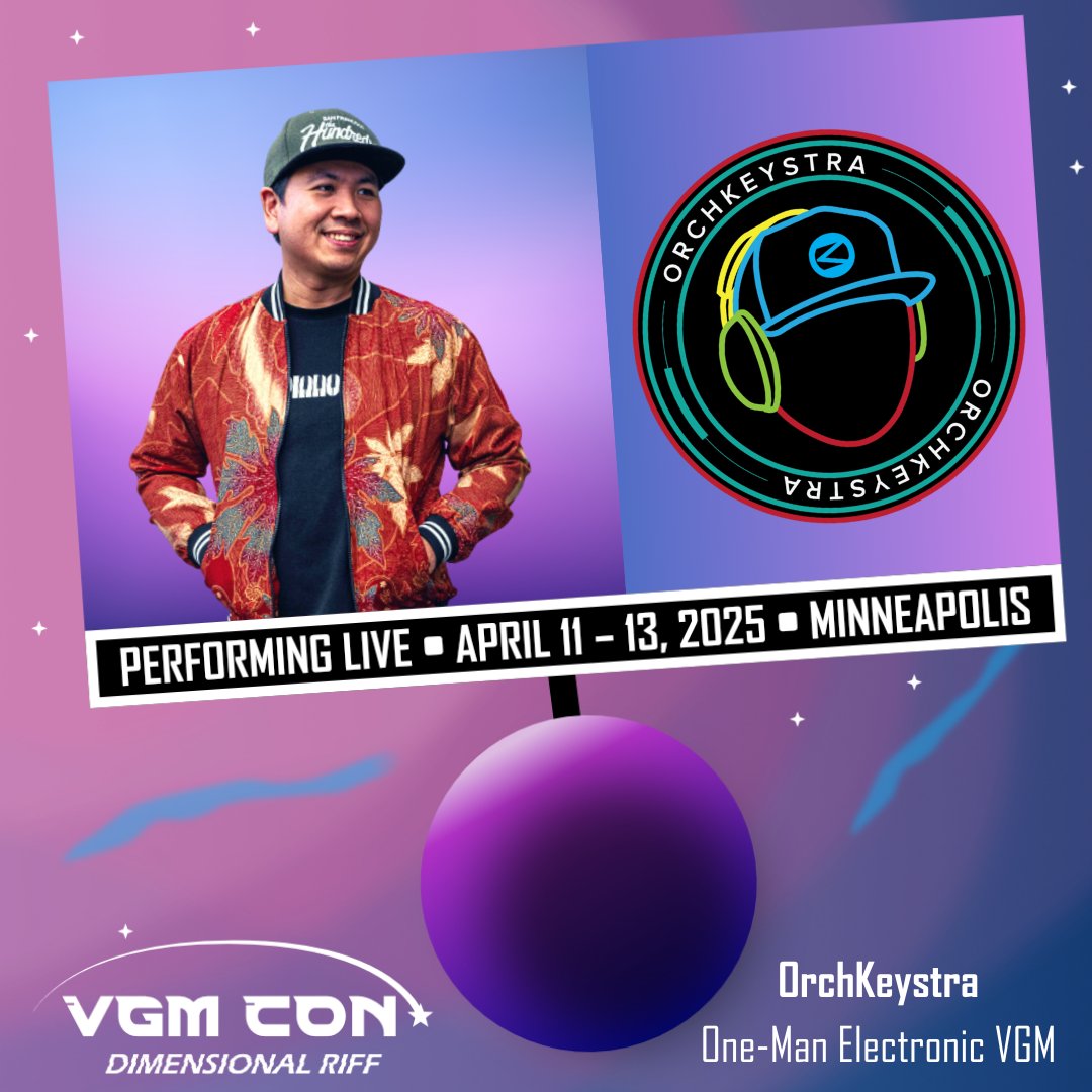 🚨ATTENTION ON THE BRIDGE🚨 and welcome First Officer <a href="/OrchKeystra/">OrchKeystra (He/Him)</a> to the VGM CON 2025 lineup🫡 he's a one-man electronic band☝️ capable of making as much sound as our ship's whole crew🚀 using elements of DJ-ing🎧 and live-instrument performance🎹 to make some upbeat VGM remixes