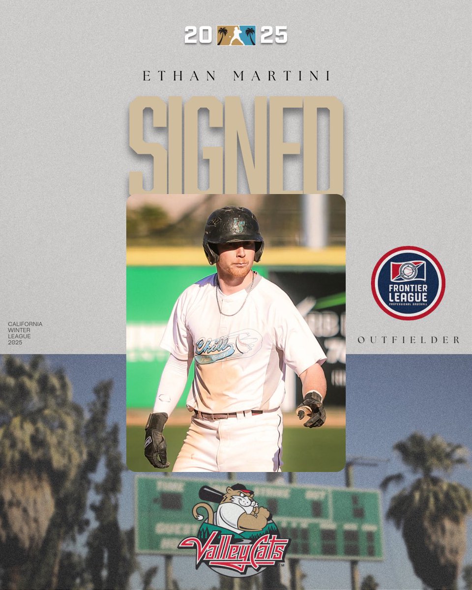 California Winter League (@calwinterleague) on Twitter photo 𝑺𝑰𝑮𝑵𝑬𝑫 ✍️
Congratulations to Chill Outfielder <a href="/4ethanmartini/">Ethan Martini</a> on being signed by the <a href="/ValleyCats/">Tri-City ValleyCats</a> in the <a href="/FLProBaseball/">Frontier League</a>! 🎉
#CWL2025 | #ProsMadeHere🌴 𝑺𝑰𝑮𝑵𝑬𝑫 ✍️
Congratulations to Chill Outfielder <a href="/4ethanmartini/">Ethan Martini</a> on being signed by the <a href="/ValleyCats/">Tri-City ValleyCats</a> in the <a href="/FLProBaseball/">Frontier League</a>! 🎉
#CWL2025 | #ProsMadeHere🌴