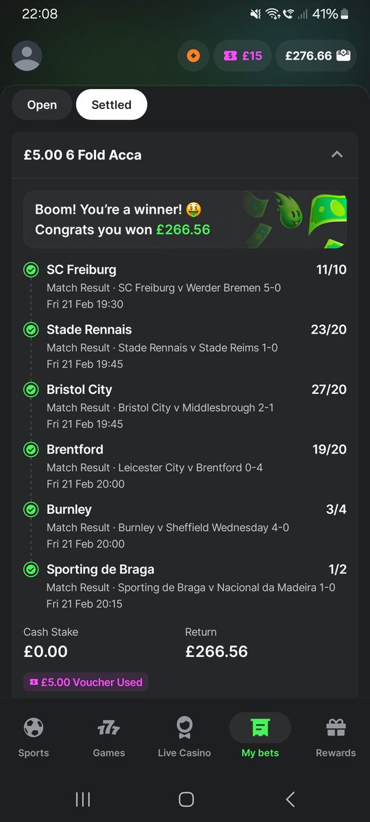 rnbeech's tweet photo. @FootyAccums I added Freiburg for the 6 Fold... not to shabby from a free £5 bet 🫣⚽️💷 https://t.co/jbGsPN6dyZ