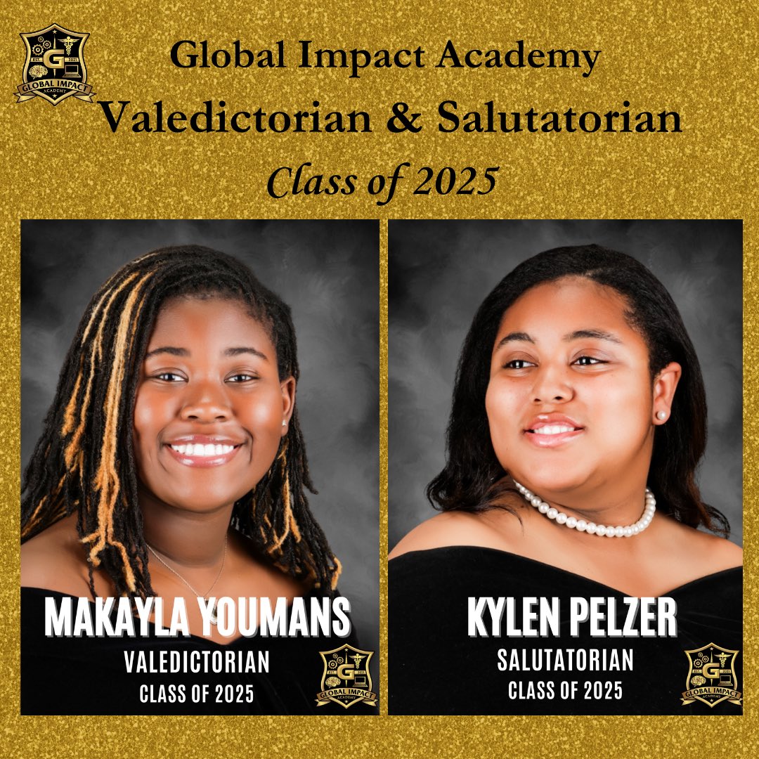 Global Impact Academy is delighted to recognize Makayla Youmans as Valedictorian and Kylen Pelzer as Salutatorian for the Class of 2025! We are RoBee Proud of these talented students! Keep pushing the boundaries of academic achievement! <a href="/fultoncoschools/">FultonCountySchools</a>