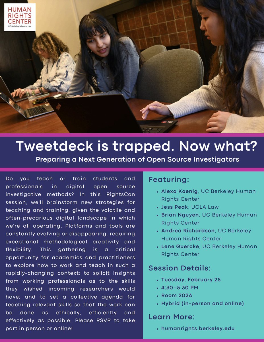 Coming up at RightsCon - if you teach or train on open source investigative methods (or have a general interest in shaping future teaching or training) please join us!