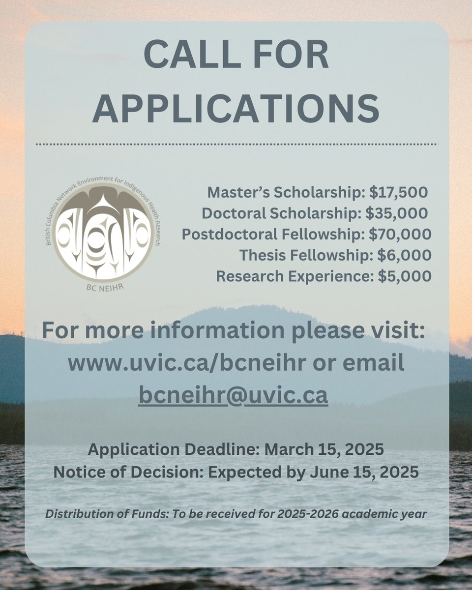 BC NEIHR (@bcneihr) on Twitter photo BC NEIHR Graduate and Postdoctoral Funding Info Session, Mon, Feb 24, 2025! To register & receive the Zoom link, email admin_bcneihr@uvic.ca with your name, institution & program/level/year. Please include a Registration Survey (bit.ly/3HJKyTz) if not already a member! BC NEIHR Graduate and Postdoctoral Funding Info Session, Mon, Feb 24, 2025! To register & receive the Zoom link, email admin_bcneihr@uvic.ca with your name, institution & program/level/year. Please include a Registration Survey (bit.ly/3HJKyTz) if not already a member!