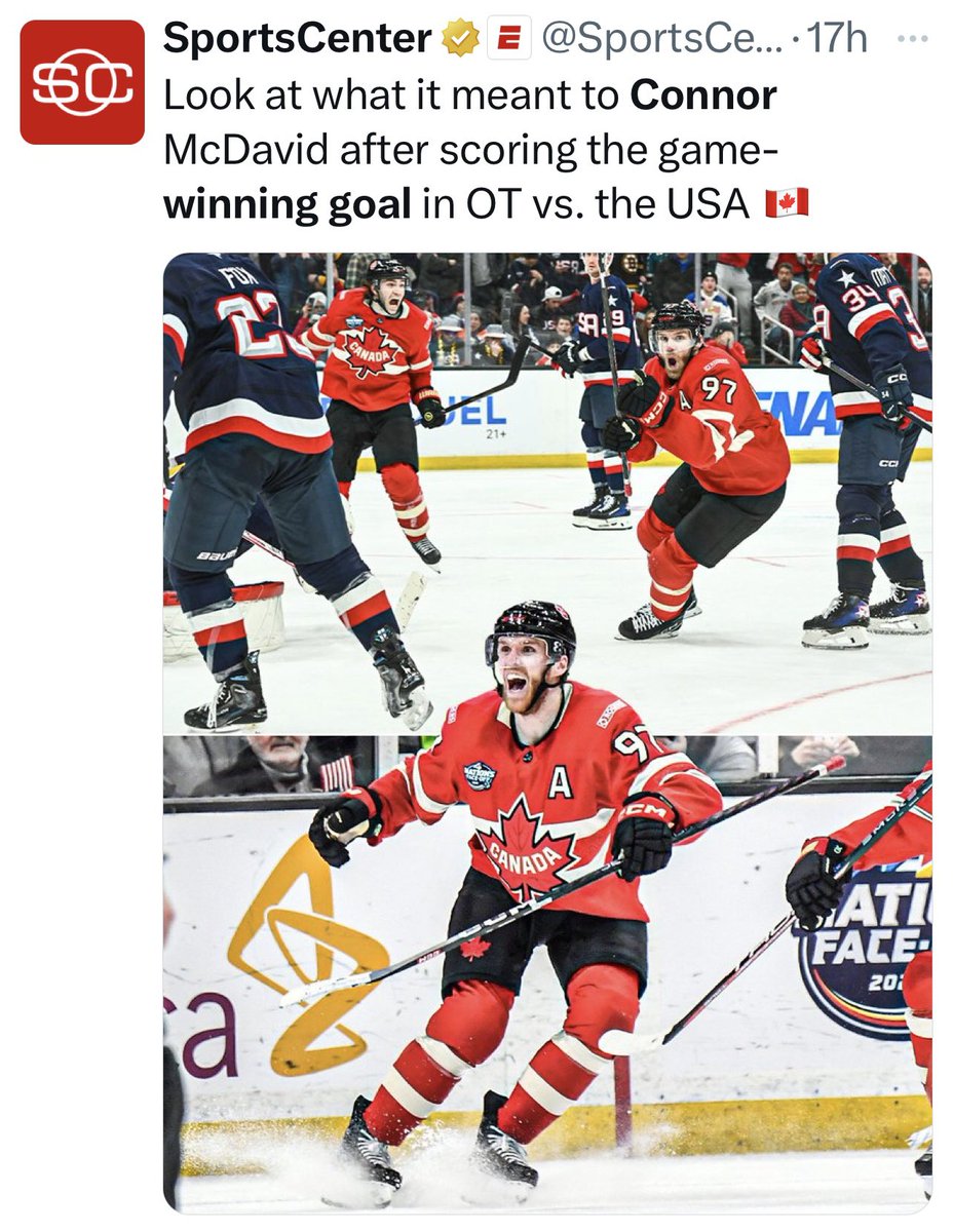What an incredible week for sports! Connor McDavid’s goal was heard around the world—no Cold War or geopolitical stakes like in 1972, just an unforgettable hockey moment. In a high-stakes international showdown against Team USA, Connor delivered his own Paul Henderson moment.