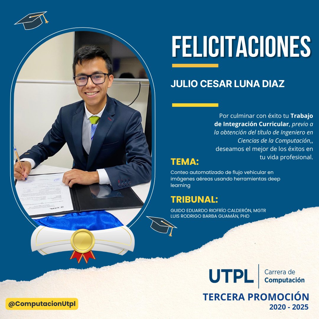🎓🚀 ¡El esfuerzo y la perseverancia dan frutos! Felicidades a Julio Cesar Luna Diaz  por defender con éxito su Trabajo de Integración Curricular. ¡Muchos éxitos en su camino! 💡💻 #ComputaciónUTPL #Loja <a href="/utpl/">🎓 UTPL</a> <a href="/lrbarba/">Rod BG 👨‍👩‍👧‍👧</a>