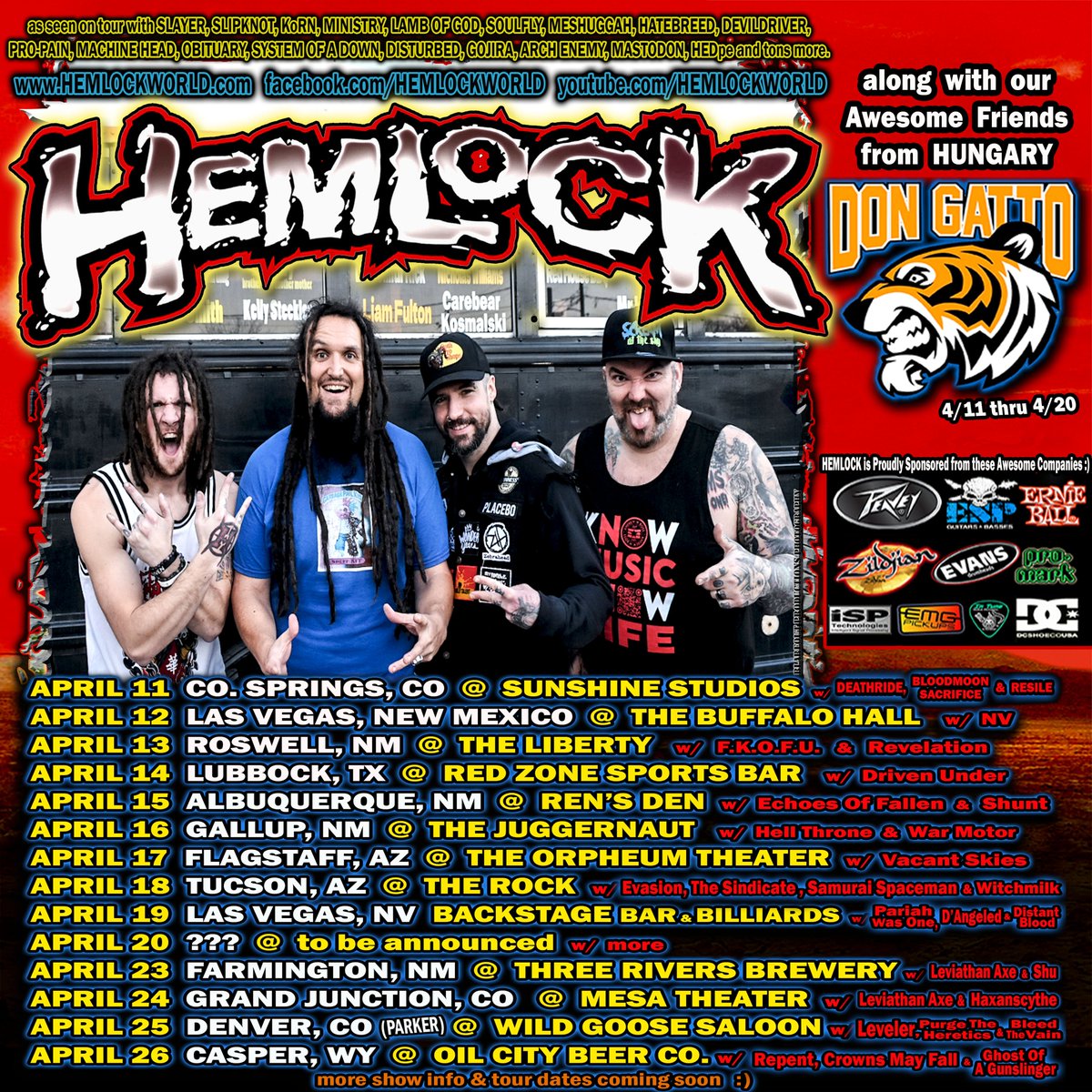 Upcoming HEMLOCK tourdates!!!!  Hell Yesssss!!!!
See You soon my friends for some Smiles and Headbangery!!!
