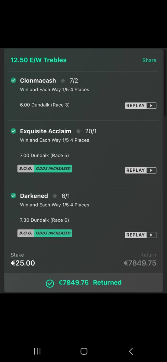 One of the lads added his own pick Clonmacash with my two picks in the group. Wow is all I can say 😁 #uk #ireland #bets #tips #free #freetips #freebets