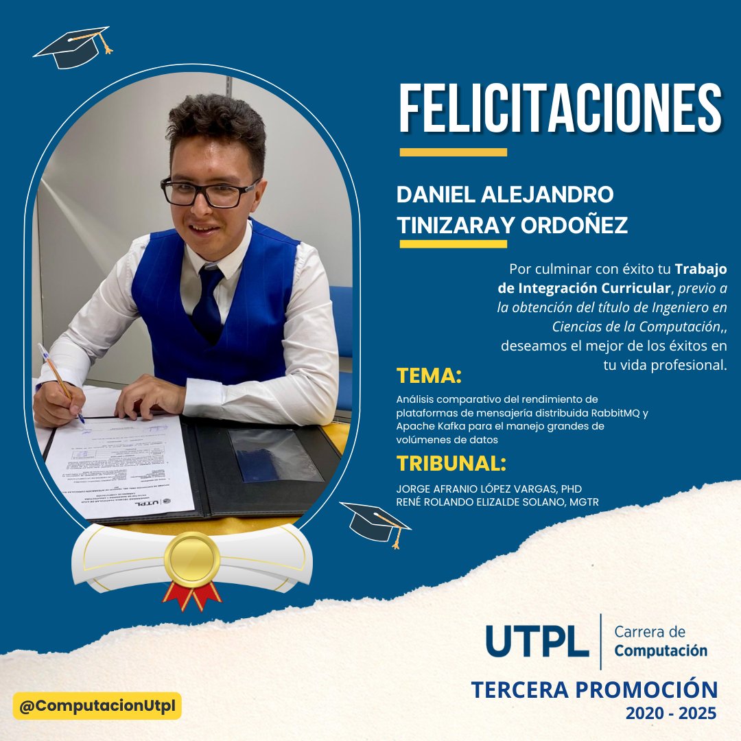 🎉🎓 Felicidades a Daniel Alejandro Tinizaray Ordoñez por su gran desempeño en la defensa de su Trabajo de Integración Curricular. ¡Que este éxito impulse nuevos desafíos! 🚀💡 #ComputaciónUTPL #Loja <a href="/utpl/">🎓 UTPL</a> <a href="/reroes/">René Elizalde Solano</a> <a href="/jorgaf/">Jorge López Vargas 🇪🇨</a>