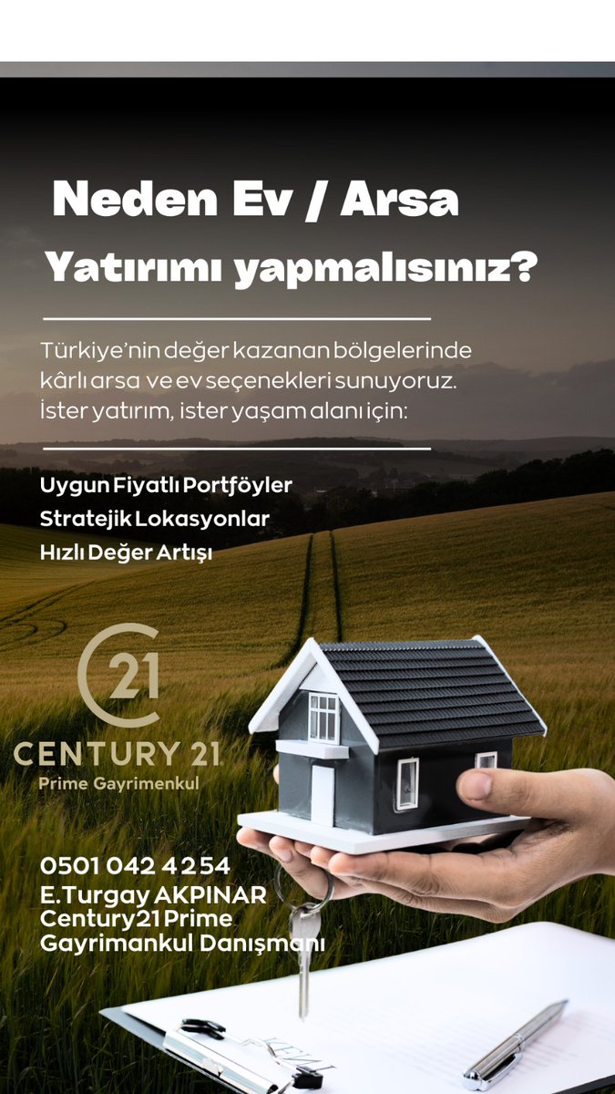 TurgayAkpinar's tweet photo. RT 
Gayrimenkulünüzü Satmak - Kiralamak ve Değerini Öğrenmek İçin beni arayabilirsiniz 
.
.
E.Turgay Akpınar 
Century21 Prime 
Gayrimenkul Danışmanı 
☎️0 501 042 42 54 
.
.
#realestate #realestateagent #gayrimenkul #gayrimenkuldanışmanı  #istanbul #büyükçekmece  #yatırım #konut https://t.co/RURlJunVZW