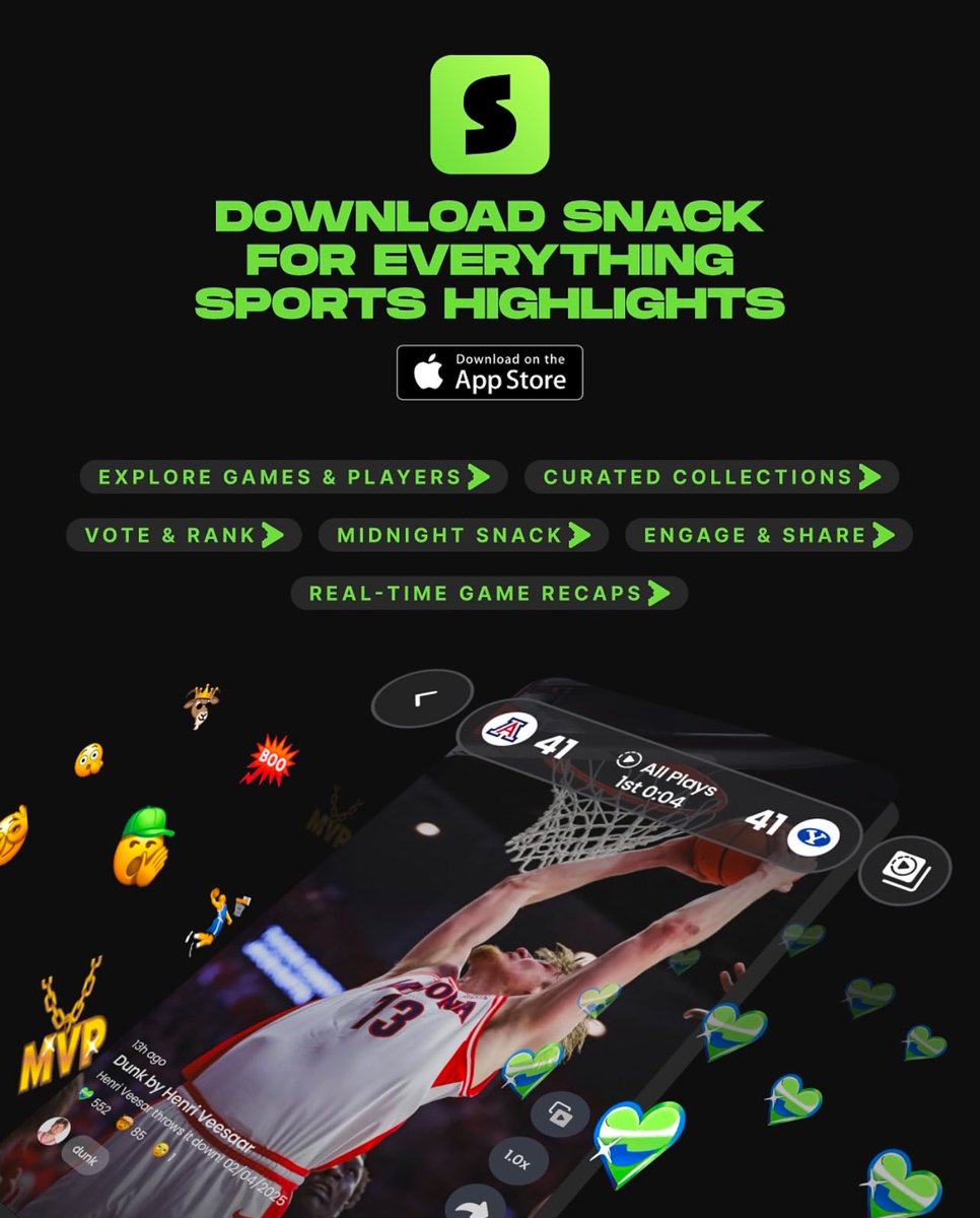 getsnacksports's tweet photo. EXPLORE GAMES &amp; PLAYERS🏀🏈
Get all your sports highlights in one place.
Download Snack now on the App Store. https://t.co/T4HuiIuQ5K