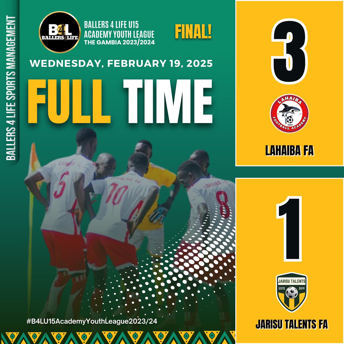 We gave it our all in the B4L finals but fell short against a strong Lahaiba FA side, losing 3-1. Bakary Badjie’s stunning free kick gave us hope, but they held their ground and sealed the win late on. Congratulations to Lahaiba FA on a well-earned victory! We’ll come back 💪🏾💪🏾!