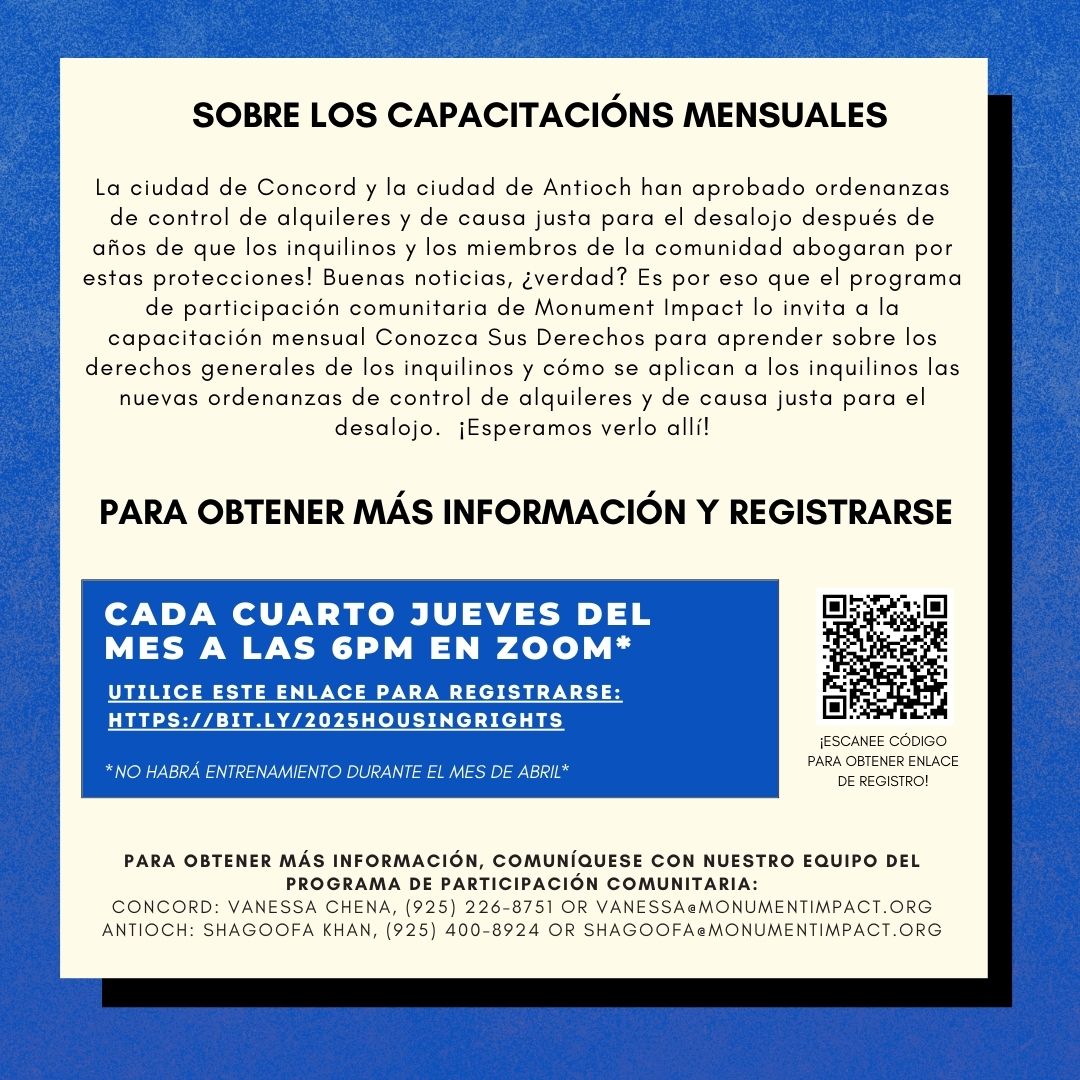El programa de participación comunitaria lo invita a la capacitación mensual Conozca sus derechos para aprender sobre los derechos generales de los inquilinos. Nuestro próximo taller será el jueves 27 de febrero a las 6pm por Zoom. Registrarse: bit.ly/2025housingrig…