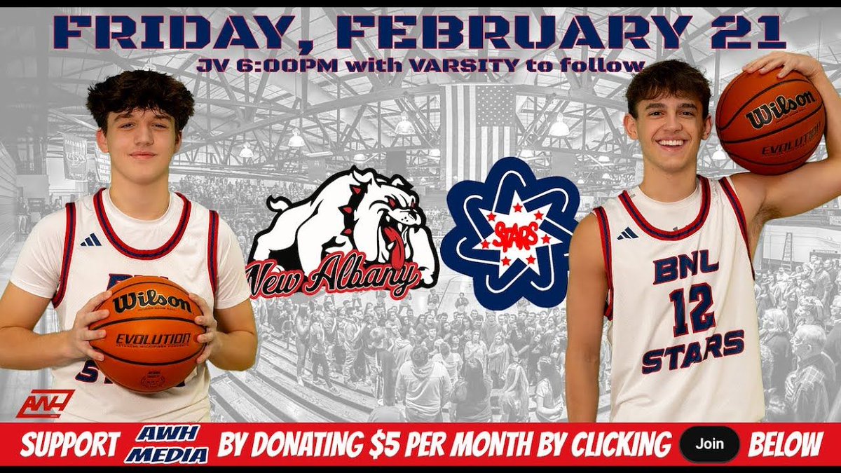 AWH MEDIA DOUBLE HEADER TONIGHT!  Join us on YouTube!  JV at 6 with Varsity to follow.

B-TOWN LIVE - Brownstown vs Eastern Pekin
buff.ly/4hKXw4j 

BNL LIVE - BNL vs New Albany
buff.ly/4k2QVnv