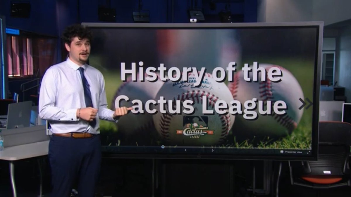Ethan Harrold (@harroldethan) on Twitter photo I got my first graphic on the <a href="/cronkitenews/">Cronkite News</a> newscast about the history of the Cactus League.
Shoutout to <a href="/OliverHasFallen/">Oliver Fell</a> for presenting it. I got my first graphic on the <a href="/cronkitenews/">Cronkite News</a> newscast about the history of the Cactus League.
Shoutout to <a href="/OliverHasFallen/">Oliver Fell</a> for presenting it.