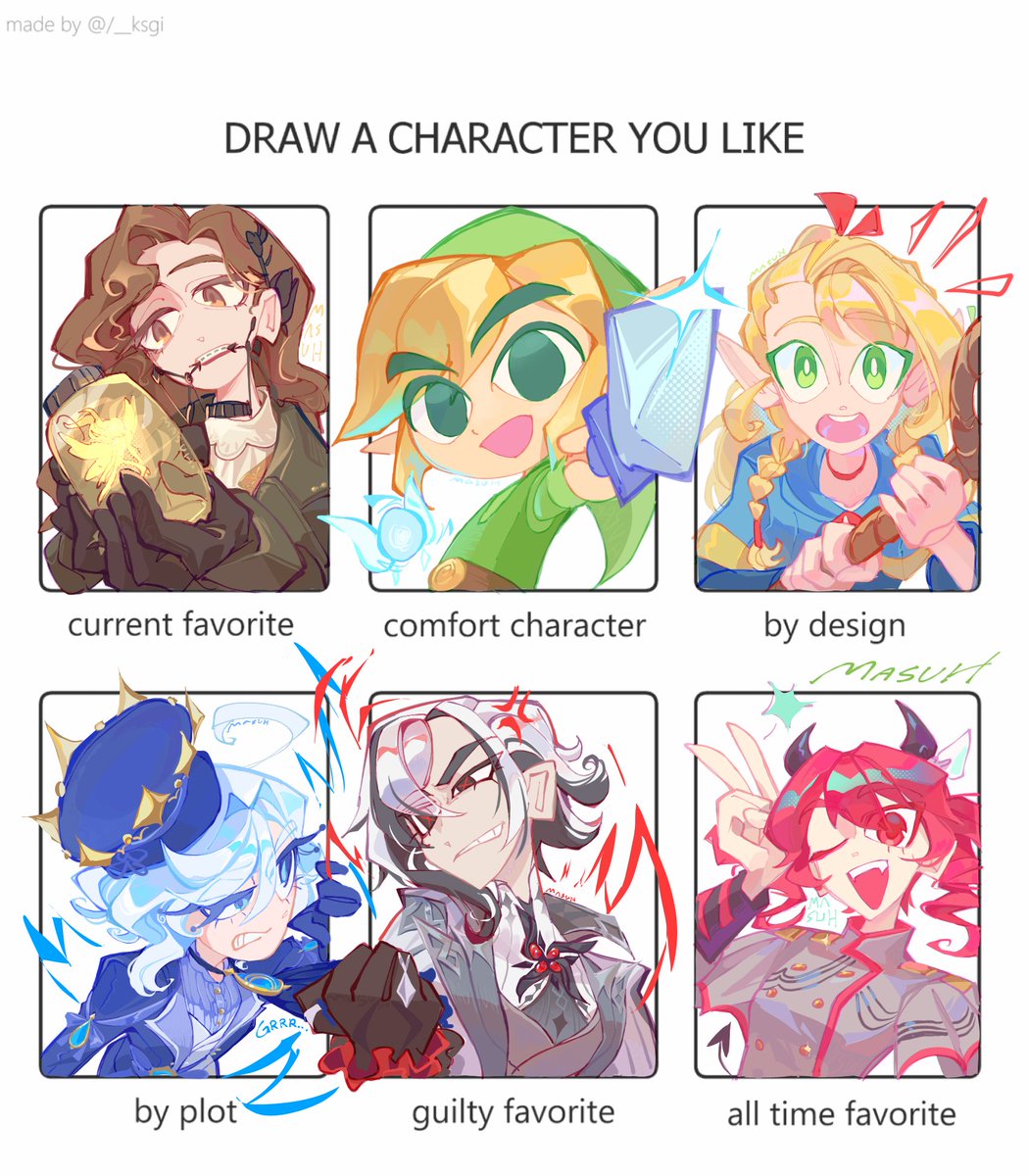 Masuh_'s tweet image. Characters ♡
#ToothFairy #toonlink #marcille 
#Furina #Arlecchino #kasaneteto