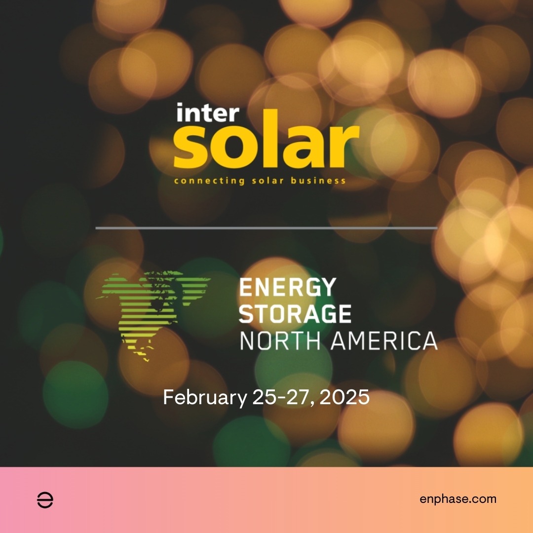 Enphase's tweet photo. We’re coming back to #IntersolarNA!
Join Enphase at Booth #2151 from Feb 25-27 to explore our commercial energy solutions. From safe, reliable solar systems to flexible EV chargers, we’re helping businesses and communities take control of their energy needs.
Stop by to see how we can help lower operating costs, increase energy independence, and support the transition to electric fleets. We look forward to connecting with you in San Diego! ☀️