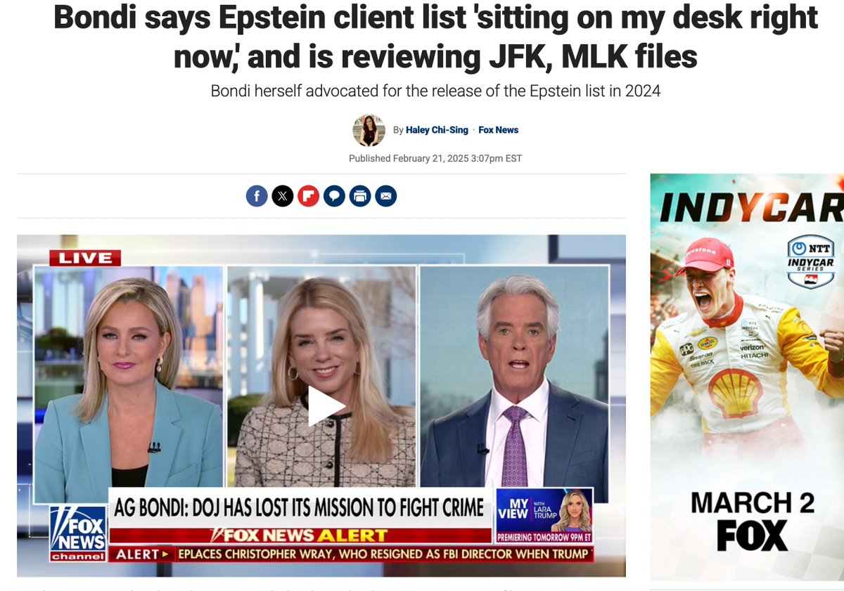 🚨她需要被保护—— #司法部长帕姆·邦迪(Pam ​​Bondi) 表示，政府计划公布已故性犯罪者杰弗里· #爱泼斯坦(Jeffrey Epstein)  档案中的“大量文件” 👉 这意味着他#