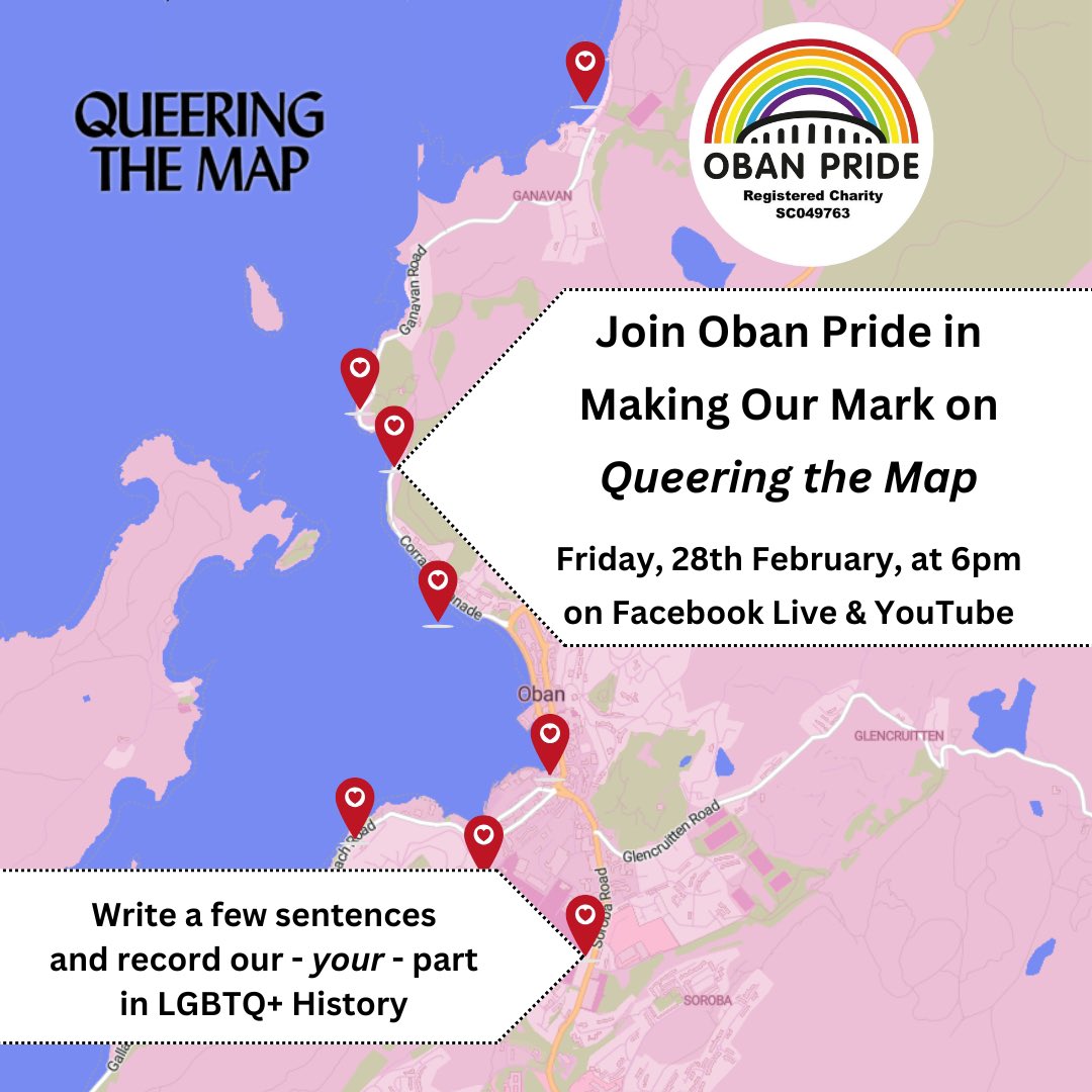 🏳️‍🌈🏳️‍⚧️ Join Oban Pride in celebrating our 5th Anniversary, LGBTQ+ History Month, &amp; Purple Friday! ​​  

Share your stories on @queeringthemap.bsky.social —a global project archiving queer experiences.

We’ll show you how!

#ObanPride #QueeringTheMap #LGBTQHistoryMonth #PurpleFriday