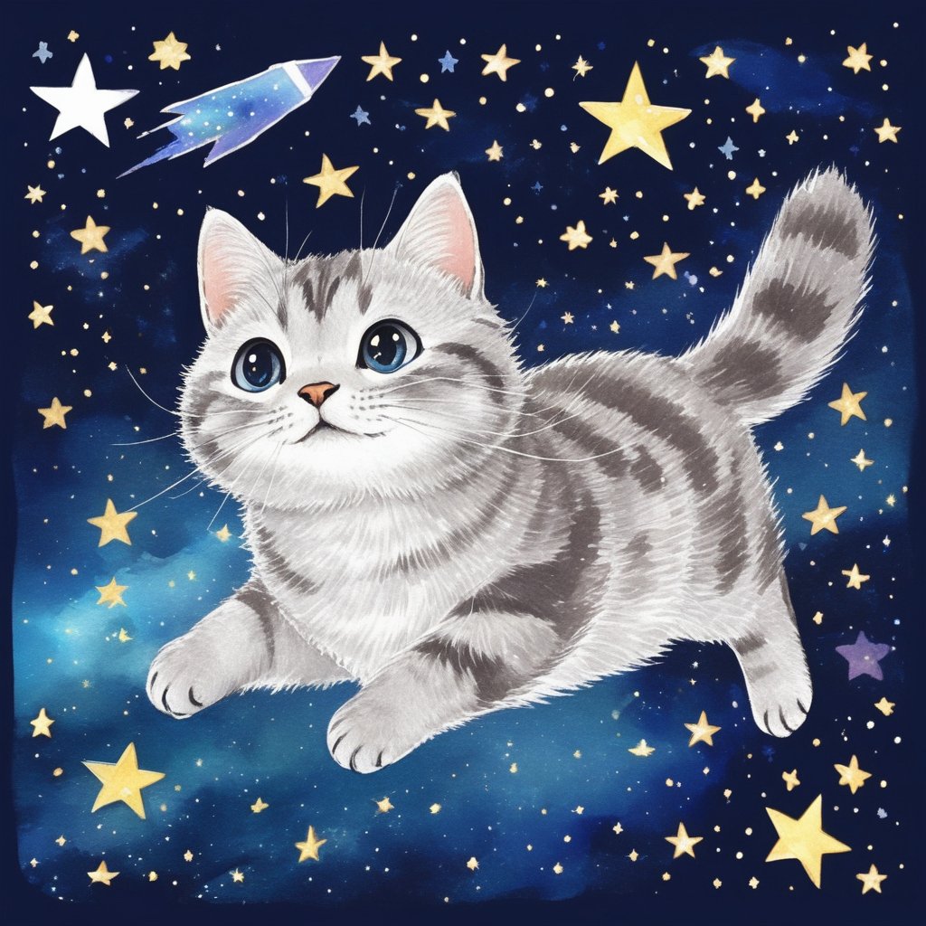 Smile　トランペットを持つ猫の絵 I reconstructed the kitten's face as a falcon trying to fly