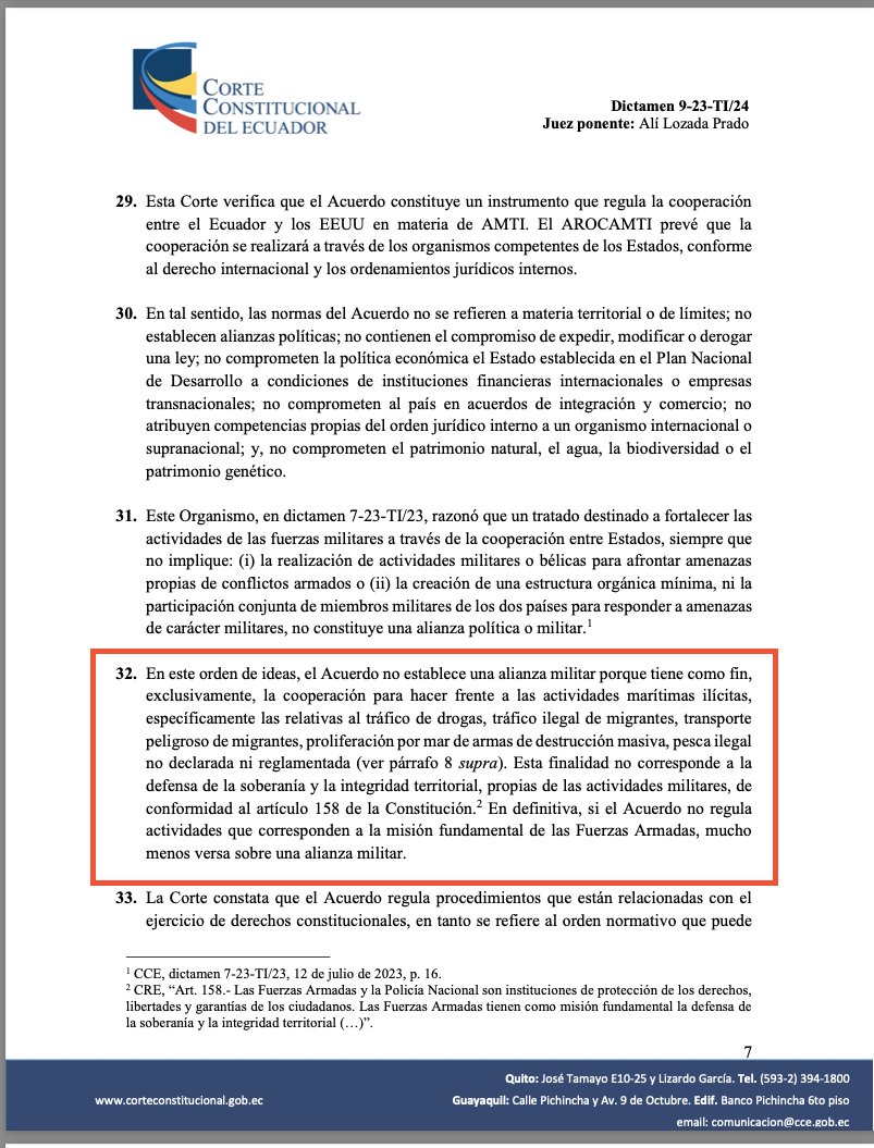 AndreBenavidesM's tweet photo. De acuerdo con el párrafo 32 del Dictamen No. 9-23-TI/24 de la @CorteConstEcu no se requiere de autorización de la @AsambleaEcuador para suscribir acuerdos de cooperación en materia de seguridad entre Ecuador y otros países para combatir terrorismo, delincuencia organizada, narcotráfico, entre otros.

La aprobación de una Resolución en el legislativo tiene un efecto político de respaldo al Ejecutivo para luchar contra este flagelo social, en lo jurídico, ninguno.