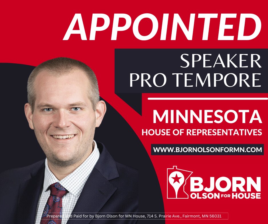 This month, I was honored to be appointed Speaker Pro Tempore of the Minnesota House.
As Speaker Pro Tempore, I will fill in as the presiding officer in the absence of the Speaker, managing the house floor, and making fair rulings on legislative debate.
#mnleg