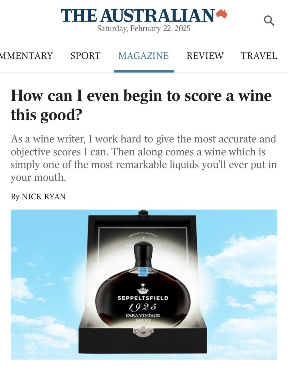 We are so proud to see our feature in today’s <a href="/australian/">The Australian</a>, written by <a href="/nickryanwine/">Nick Ryan</a>.

Such very special words, to be treasured! 

“One of the world’s greatest wine experiences”

“Points all of them”