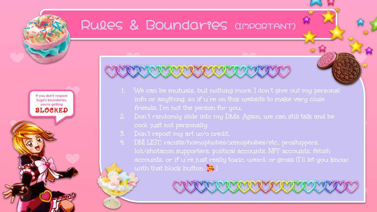 sugallovessugar's tweet image. Welcome 2 my account! Here's an *important* presentation I made (get to know me + my boundaries)~ ✿♪