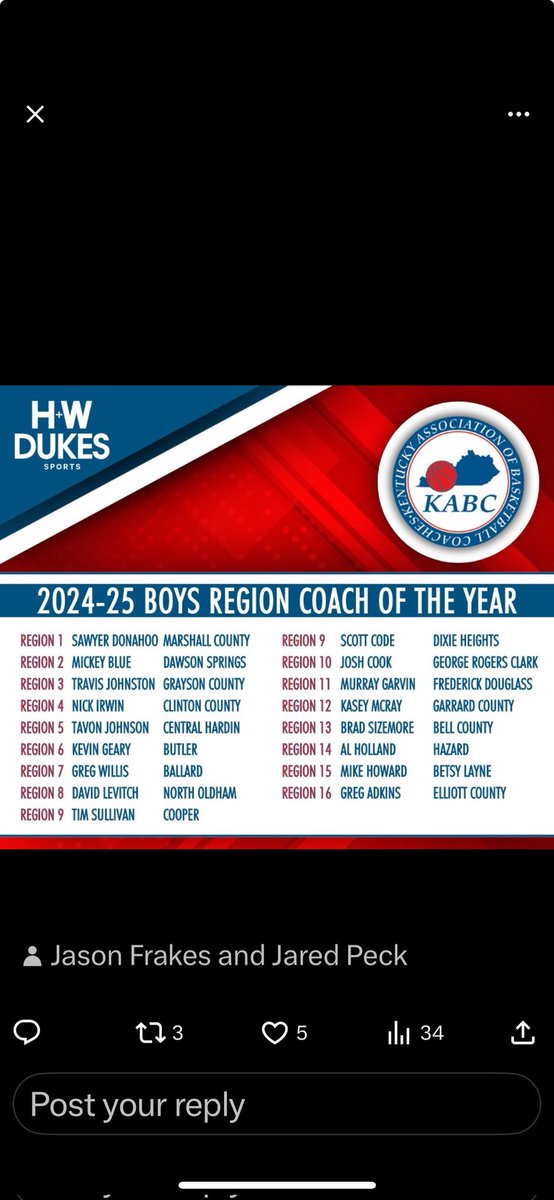 "I'm very honored to receive this recognition.  I consider this as an entire coaching staff award and not an individual award.  I am truly blessed to have an amazing coaching staff and players who are hard working and coachable." 

-Scott Code