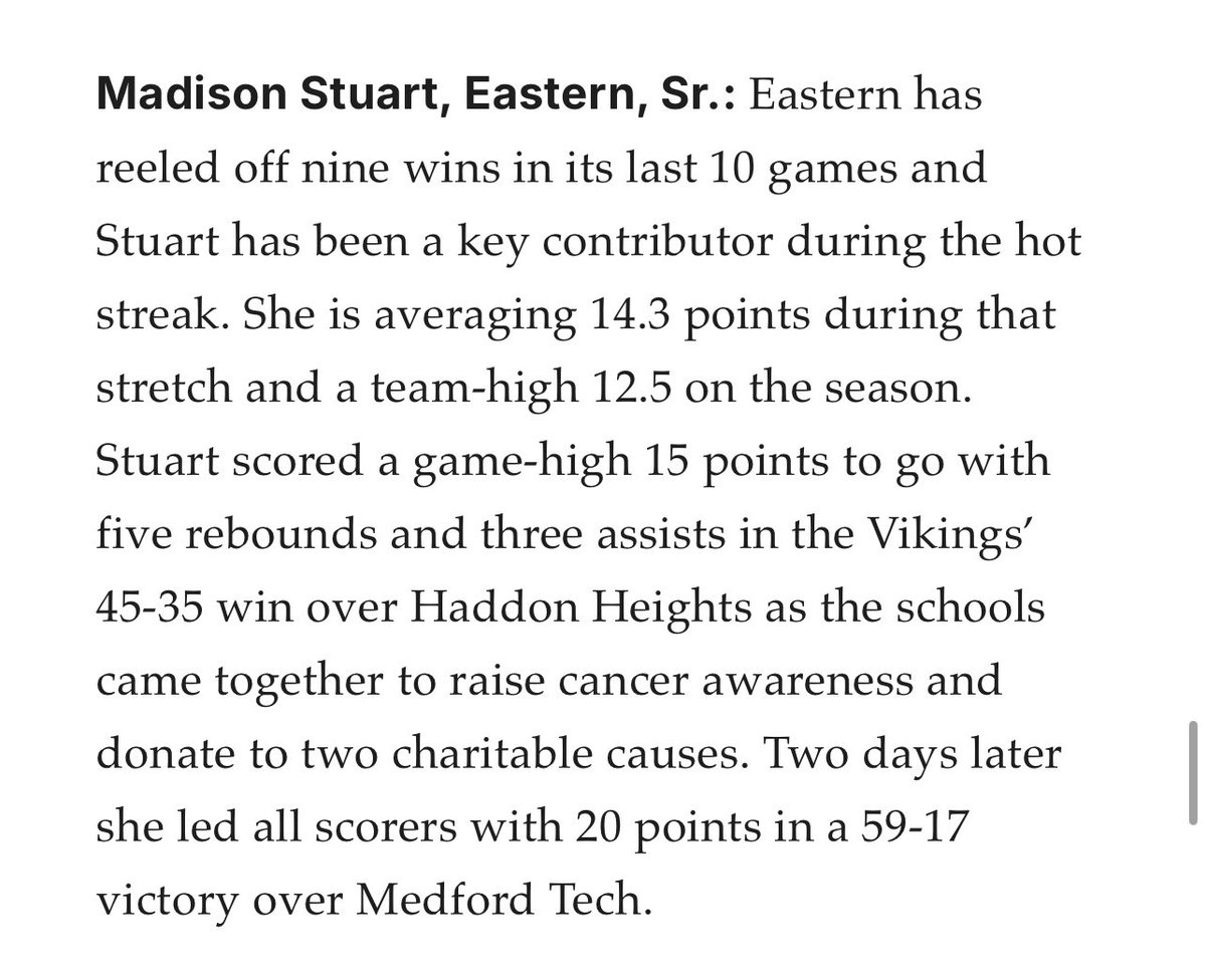 Eastern Girls Basketball (@eccrsdgirlsbb) on Twitter photo Congrats to Maddie Stuart for being named one of the players of the week in the Olympic Conference. Great job Maddie!
<a href="/easternviking/">Eastern Athletics & Activities</a> <a href="/maddiestuart42/">Madison Stuart</a> Congrats to Maddie Stuart for being named one of the players of the week in the Olympic Conference. Great job Maddie!
<a href="/easternviking/">Eastern Athletics & Activities</a> <a href="/maddiestuart42/">Madison Stuart</a>