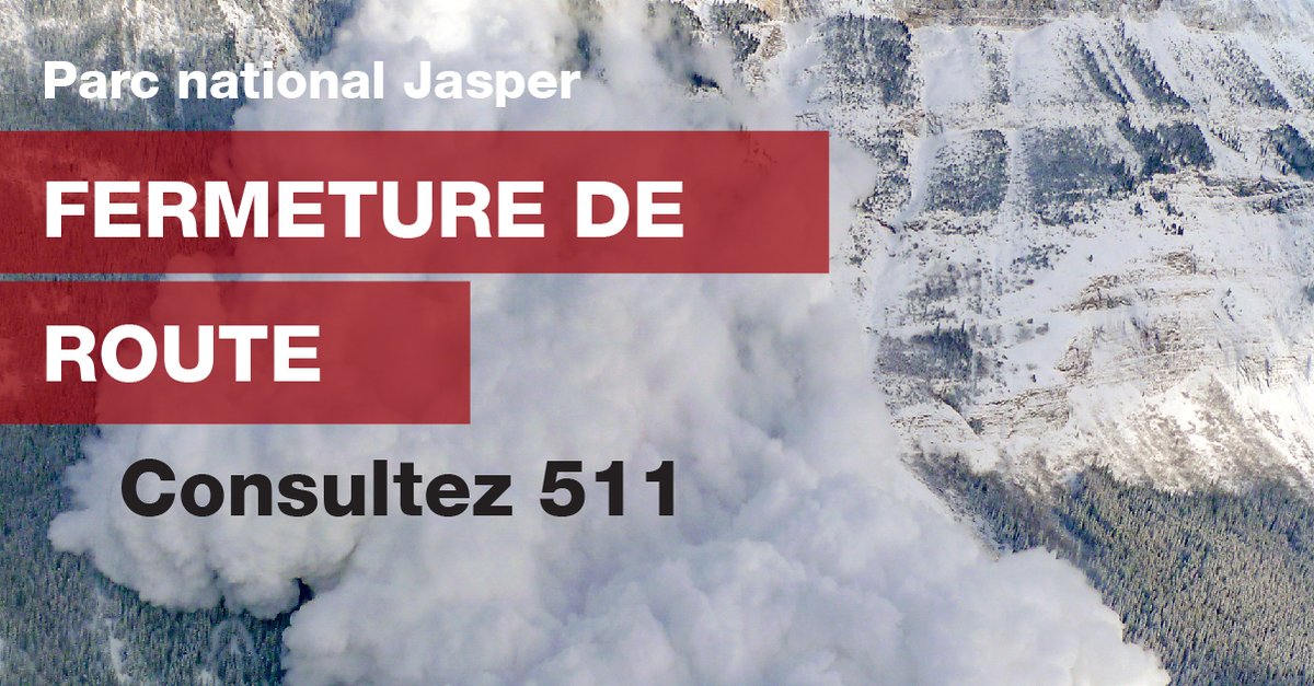 🚧 Travaux de déclenchement préventif des avalanches sur la promenade des Glaciers : Fermeture du 22 février à 16 h au 24 février, entre les chutes Athabasca et Saskatchewan Crossing, en raison de la tempête hivernale attendue.
511.alberta.ca