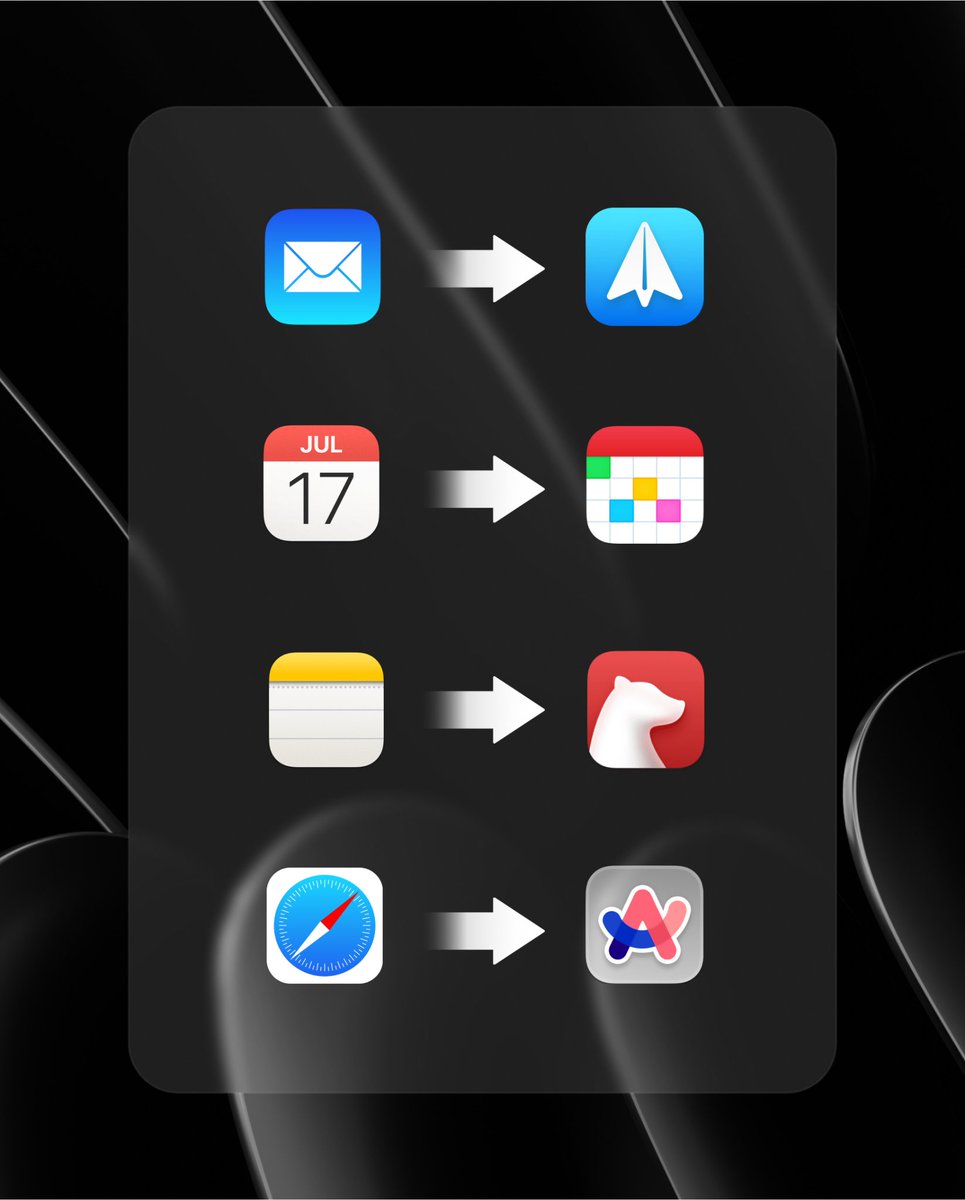 deavue_'s tweet image. 🔄 Ditching Apple&apos;s default apps for these go-to alternatives

Which ones have you switched out? ⬇️