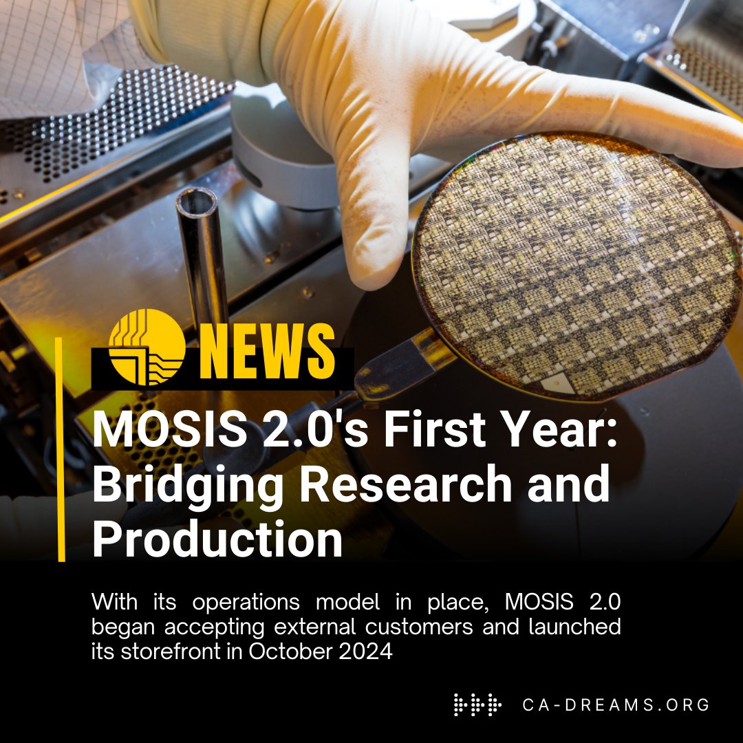 CA DREAMS began reinventing the MOSIS engineering service in late 2023. Now, MOSIS 2.0 not only continues to offers MPW services but also expands to a second core focus: prototyping compound semiconductors

Read about MOSIS 2.0's progress: bit.ly/3QuiYOX
