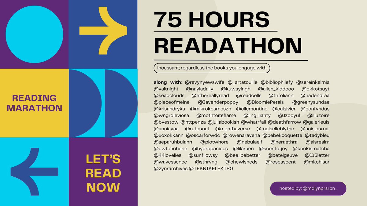 httpenza's tweet photo. — 75 hours readathon

Start : Feb 20, 2025 - 7 pm
Finish : Feb 23, 2025 - 10 pm

Hosted by @mdlynprsrpn_ #httpnza https://t.co/7xFfzeP0pG