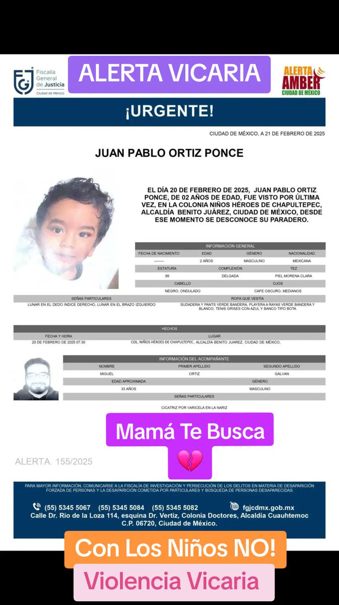 MadresLibresVV's tweet photo. Ayúdanos a compartir!!!
Denuncia si lo ves!!
A este chiquito lo sustrajo su progenitor en cdmx!
😭💔
#ConLosNiñosNo
#violenciaVicaria
#violenciavicariaesmaltratoinfantil
#mamatebusca
#AlertaAmber https://t.co/tXksVuGJGK