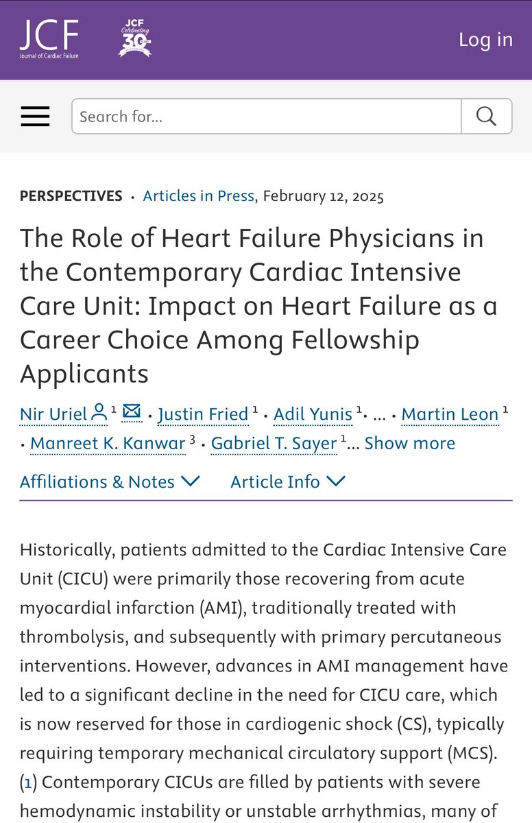 Nir Uriel, MD MSc (@nirurielmd) on Twitter photo Our perspective about the role of the HF specialist in the contemporary CCU in <a href="/JCardFail/">Journal of Cardiac Failure</a> following #THT2025
<a href="/MartyBLeon/">Marty Leon</a> <a href="/gtsayer/">Gabriel Sayer</a> <a href="/Justin_FriedMD/">Justin Fried</a> <a href="/JRaikhelkarMD/">Jayant Raikhelkar</a>
onlinejcf.com/article/S1071-… Our perspective about the role of the HF specialist in the contemporary CCU in <a href="/JCardFail/">Journal of Cardiac Failure</a> following #THT2025
<a href="/MartyBLeon/">Marty Leon</a> <a href="/gtsayer/">Gabriel Sayer</a> <a href="/Justin_FriedMD/">Justin Fried</a> <a href="/JRaikhelkarMD/">Jayant Raikhelkar</a>
onlinejcf.com/article/S1071-…