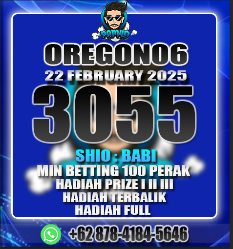 PAM4D_OFFICIAL's tweet image. RESULT                           
PASARAN : OREGON06
TANGGAL : 22 FEBRUARY 2025
SAH  : 3055
SHIO  : BABI
#PAM4D