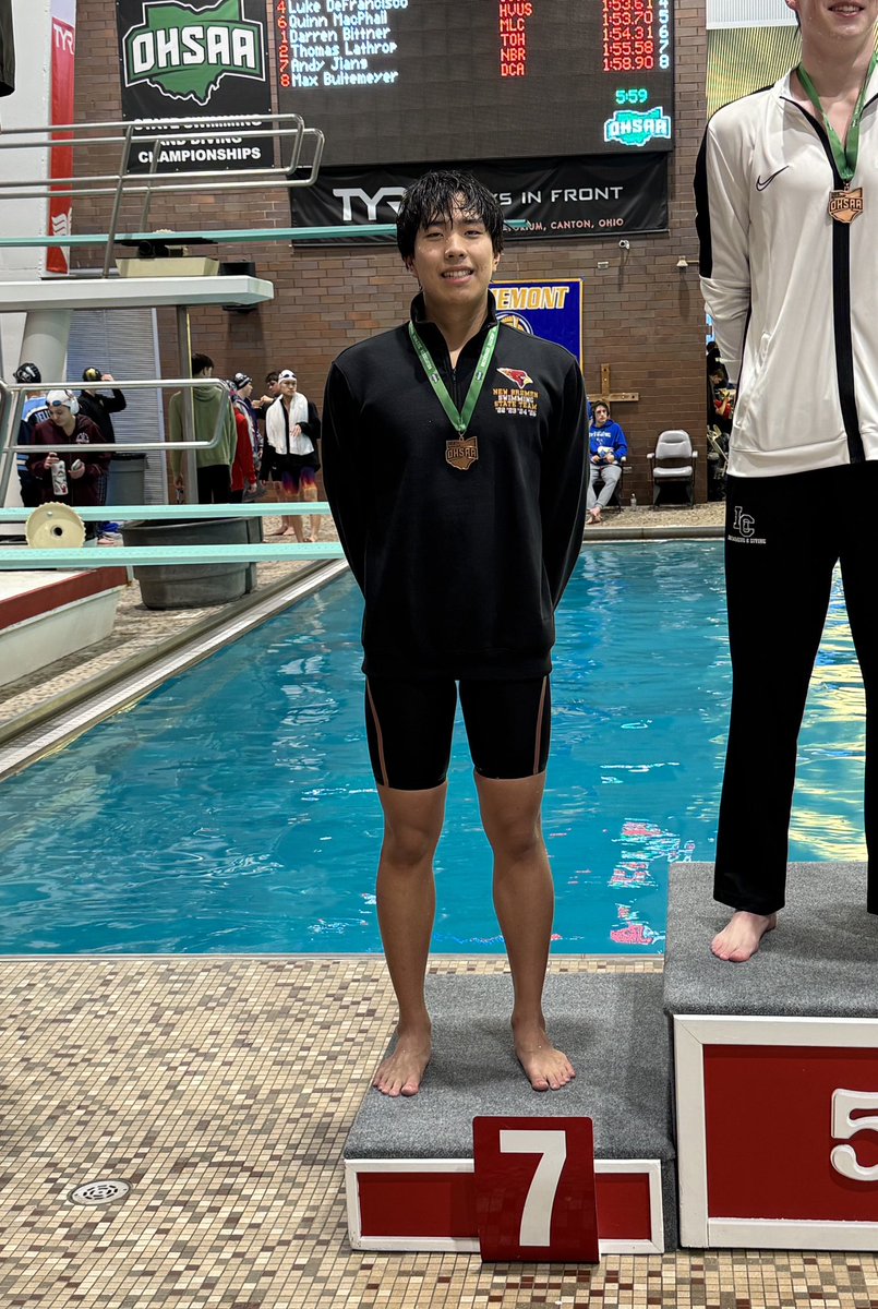 NBathleticboost's tweet image. State Finals Update: Andy Jiang finished 7th in the 200 IM and 11th in the 100 Fly