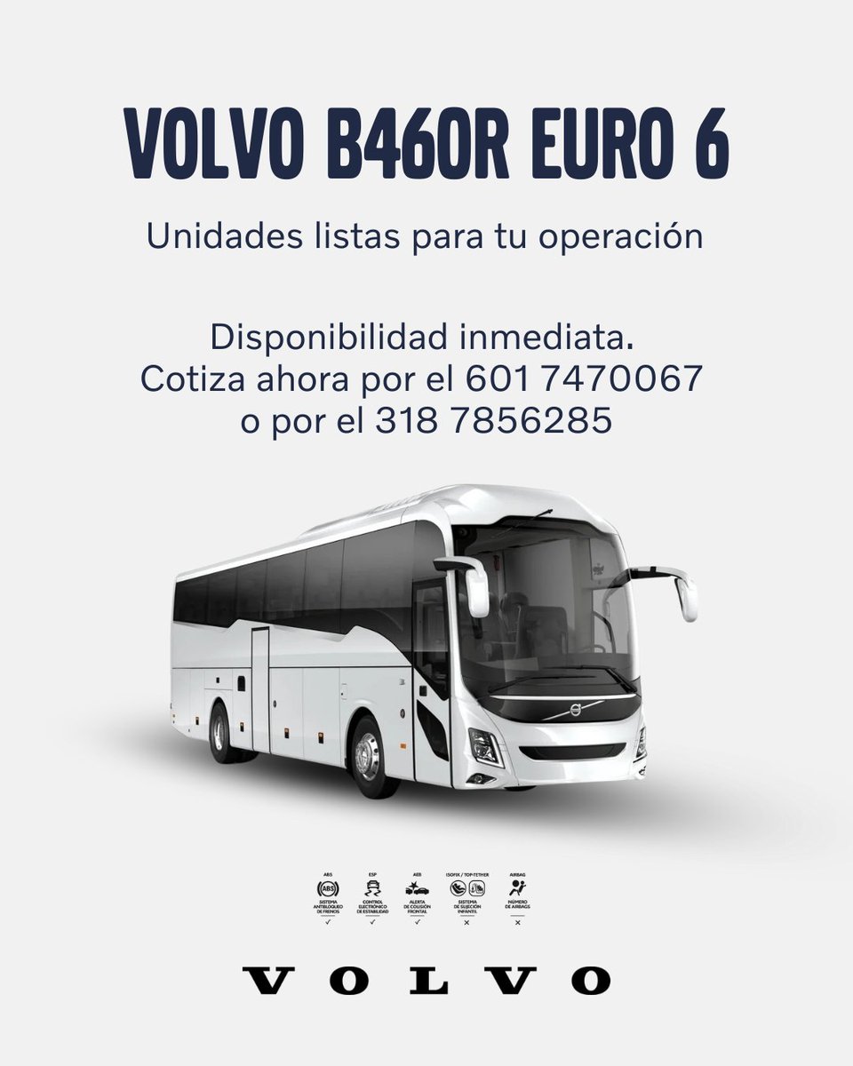 Potencia, eficiencia y tecnología de última generación listas para tu operación. Tu nuevo #VolvoB460R te espera para que lleves tu flota al siguiente nivel.

Asegura el tuyo hoy mismo y sigue avanzando con Volvo Buses.

Cotiza ahora por el +57 601 7470067 o por el +57 318 7856285