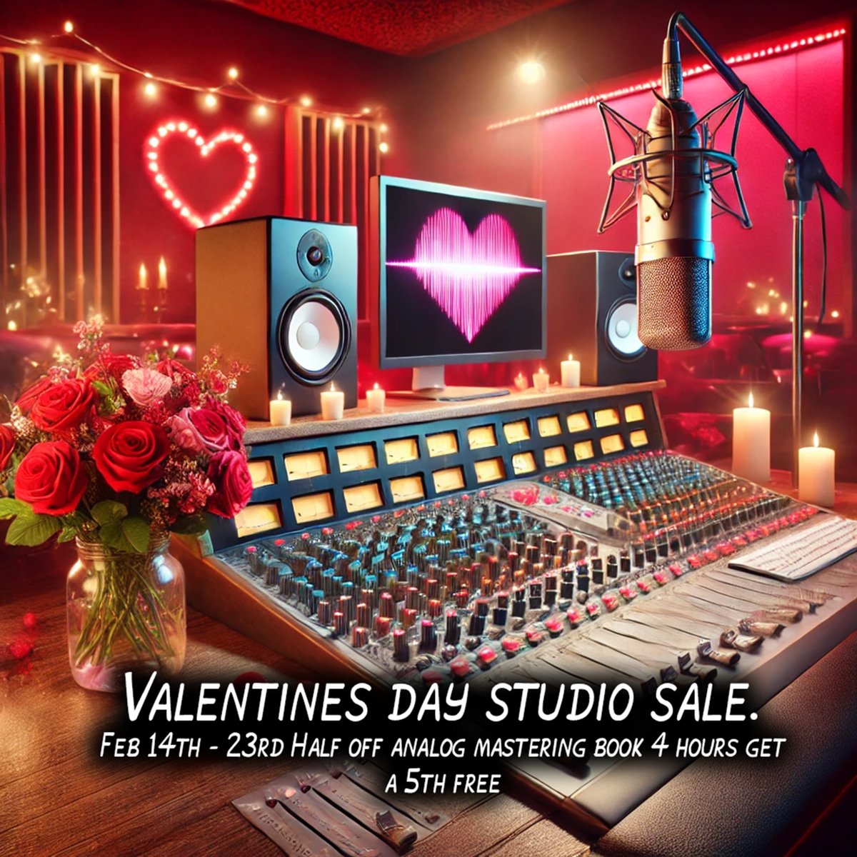 ThaRainman's tweet image. 🎵❤️ Valentine’s Sale! ❤️🎵

Feb 14-23: Book 4 hrs of vocal tracking/mixing &amp;amp; get 1 FREE! 🎤🎚️ Plus, 50% off analog mastering! 🎶🔥

📩 DM to book! First lesson FREE for piano &amp;amp; recording! #ValentinesSale