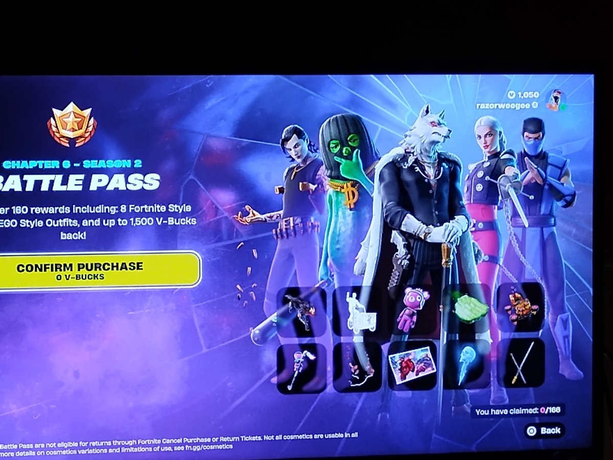 Joshua80449202's tweet photo. @Fortnite I currently have 1050 V Bucks on my account and I can't purchase the Battle pass for 1000 V bucks because I have a Glitch on my ps5 that says that the Battle pass is worth 0 V Bucks. https://t.co/57qB0kwSaM