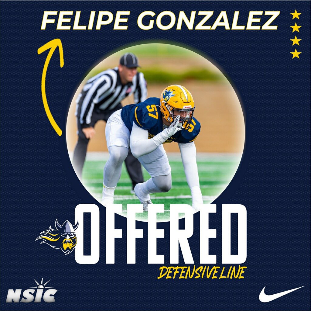 Felipe Gonzalez (@g07_felipe) on Twitter photo After an amazing visit at junior day, and conversation with <a href="/CoachOJ_/">Jerry Olszewski</a> and <a href="/Coach_Enderson/">Brock Enderson</a> , I’m beyond blessed to have received my first offer from <a href="/AugieFB/">Augustana Football</a>! Huge thanks for this incredible opportunity!! #GOVIKINGS
<a href="/coachscholten/">Kelly Scholten</a> <a href="/CoachSipple/">Mark Sipple</a> <a href="/GoAugie/">Augustana Vikings</a> <a href="/CoachBKearsley/">Brayden Kearsley</a> <a href="/CoachOJ_/">Jerry Olszewski</a> After an amazing visit at junior day, and conversation with <a href="/CoachOJ_/">Jerry Olszewski</a> and <a href="/Coach_Enderson/">Brock Enderson</a> , I’m beyond blessed to have received my first offer from <a href="/AugieFB/">Augustana Football</a>! Huge thanks for this incredible opportunity!! #GOVIKINGS
<a href="/coachscholten/">Kelly Scholten</a> <a href="/CoachSipple/">Mark Sipple</a> <a href="/GoAugie/">Augustana Vikings</a> <a href="/CoachBKearsley/">Brayden Kearsley</a> <a href="/CoachOJ_/">Jerry Olszewski</a>